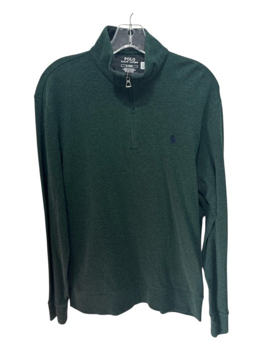 Polo Size M Green Cotton Blend Solid Quarter Zip Men's Long Sleeve Shirt Green / M