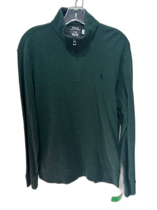 Polo Size M Green Cotton Blend Solid Quarter Zip Men's Long Sleeve Shirt Green / M