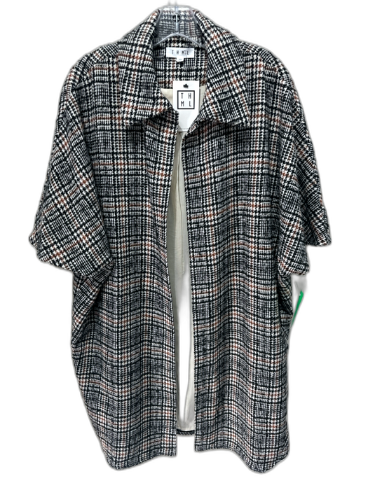THML Size XS White, Black & Brown Polyester Houndstooth Open Front Collared Coat White, Black & Brown / XS