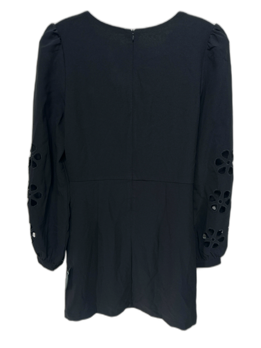 TCEC Size L Black Polyester Floral Eyelet Back Zip Puff Shoulder Dress Black / L