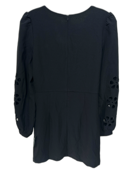 TCEC Size L Black Polyester Floral Eyelet Back Zip Puff Shoulder Dress Black / L