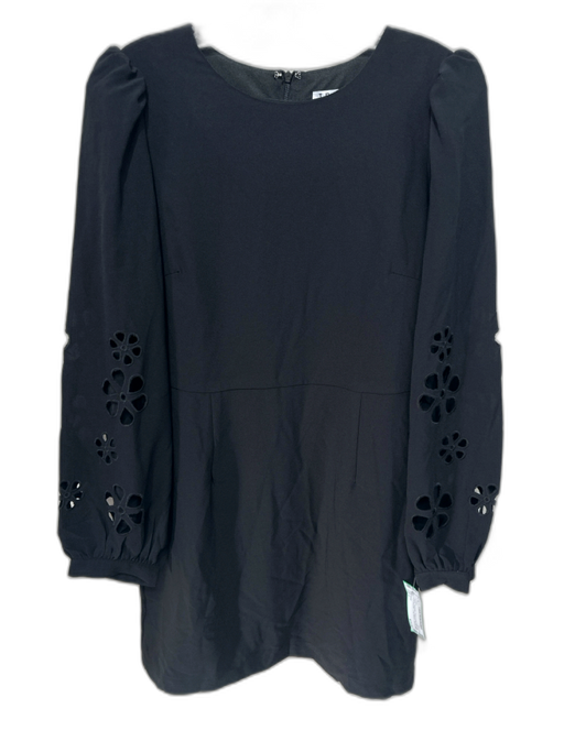 TCEC Size L Black Polyester Floral Eyelet Back Zip Puff Shoulder Dress Black / L