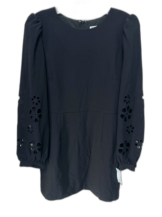 TCEC Size L Black Polyester Floral Eyelet Back Zip Puff Shoulder Dress Black / L