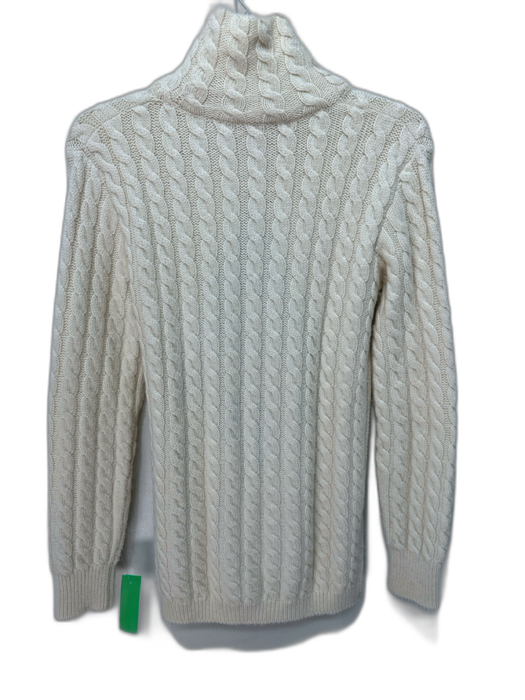 Tory Burch Size S Cream & Blue Wool Blend Cable Knit Turtleneck Sweater Cream & Blue / S