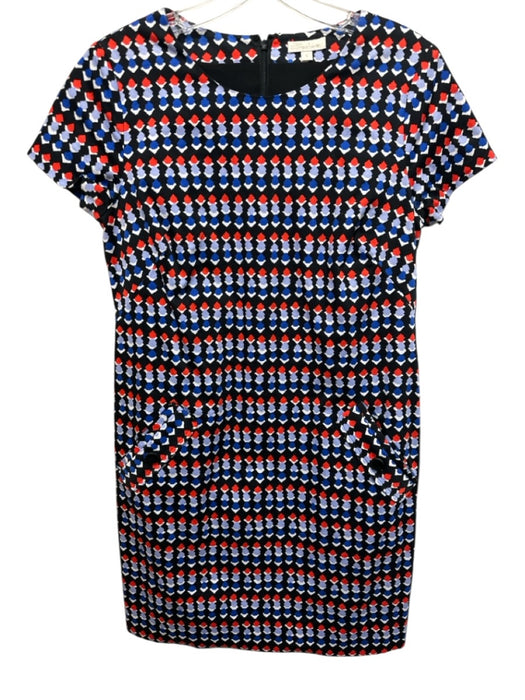 Shoshanna Size 2 Black, Blue & Red Cotton Blend Geometric Print Back Zip Dress Black, Blue & Red / 2