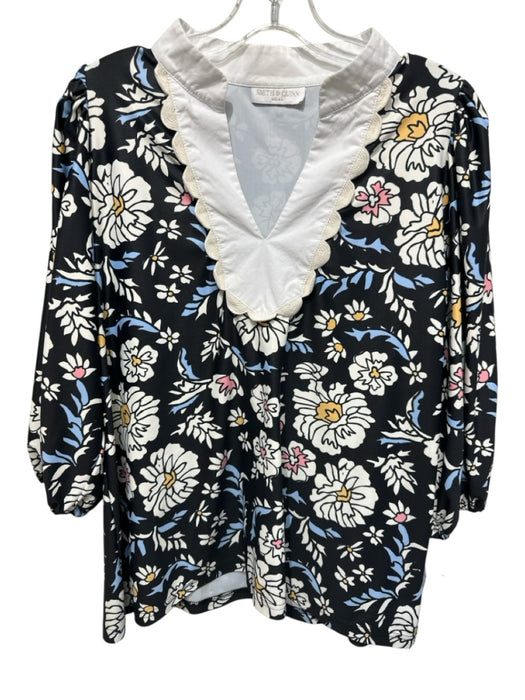 Smith & Quinn Size Small Black, White & Multi Polyester Blend Floral V Neck Top Black, White & Multi / Small