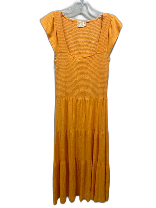 Nation Size M Apricot Orange Pima Cotton Cap Sleeve Smocked Bodice Tiered Dress Apricot Orange / M