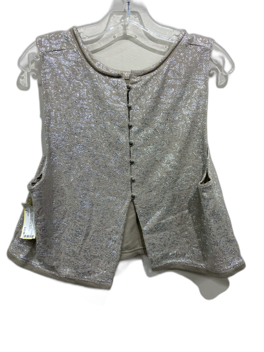 Free People Size S Beige & Silver Cotton & Polyester Metallic Top Beige & Silver / S