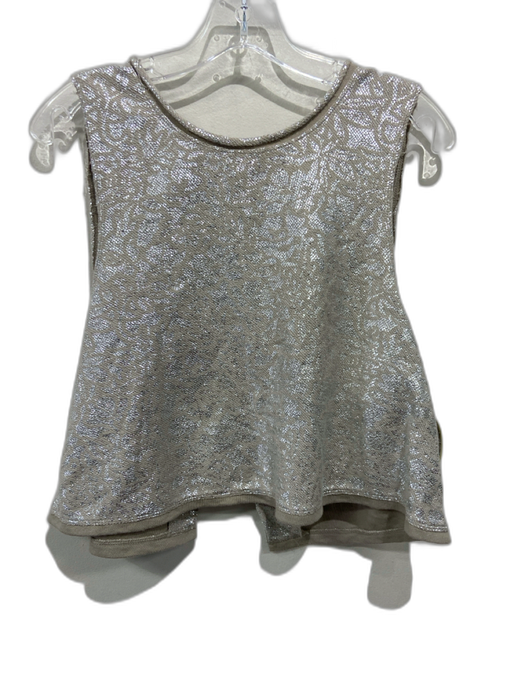 Free People Size S Beige & Silver Cotton & Polyester Metallic Top Beige & Silver / S