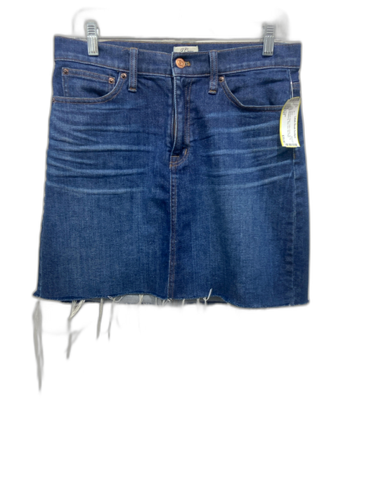 J Crew Size 27 Medium Wash Cotton Denim Zip Fly Whiskering Raw Hem Skirt Medium Wash / 27