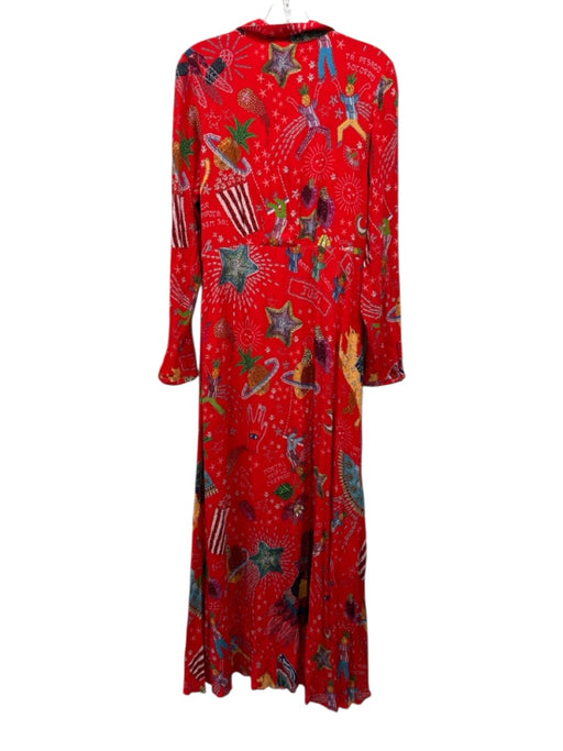 Farm Rio Size M Red & Multi Viscose Long Sleeve Abstract Print Faux Wrap Dress Red & Multi / M