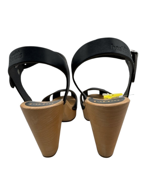 Hasbeens Shoe Size 39 Black & Beige Leather Ankle Buckle Peep Toe Clog Sandals Black & Beige / 39