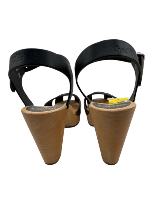 Hasbeens Shoe Size 39 Black & Beige Leather Ankle Buckle Peep Toe Clog Sandals Black & Beige / 39