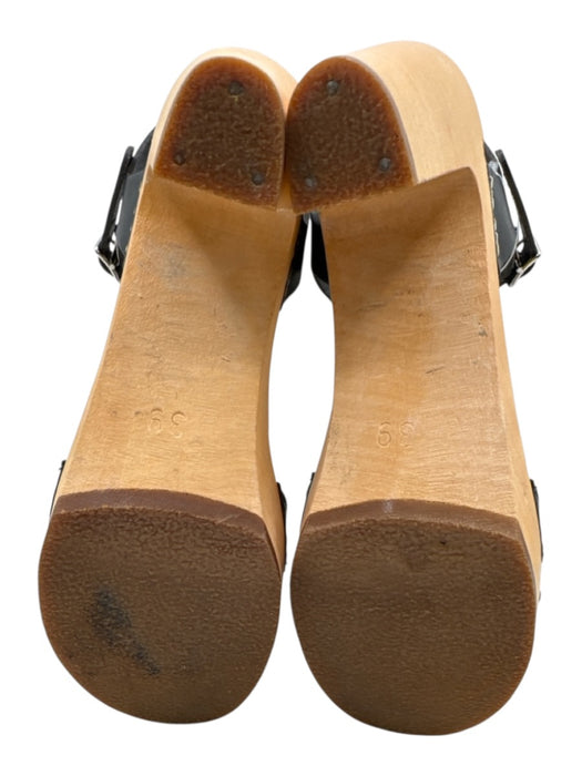 Hasbeens Shoe Size 39 Black & Beige Leather Ankle Buckle Peep Toe Clog Sandals Black & Beige / 39