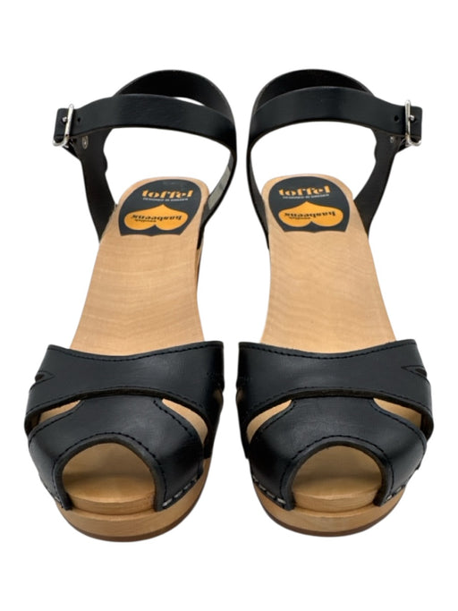 Hasbeens Shoe Size 39 Black & Beige Leather Ankle Buckle Peep Toe Clog Sandals Black & Beige / 39