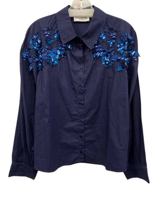 Essentiel Antwerp Size M Navy Blue Cotton Long Sleeve Beaded & Sequined Top Navy Blue / M