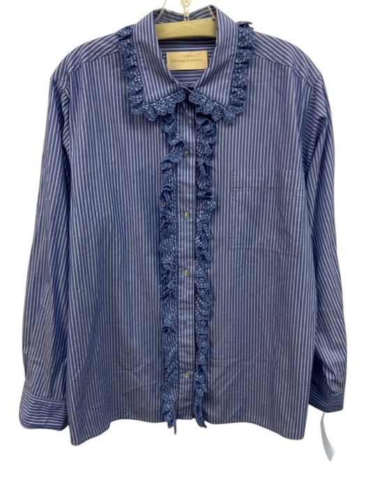 Loeffler Randall Size M Blue & White Cotton Striped Eyelet Detail Button Up Top Blue & White / M