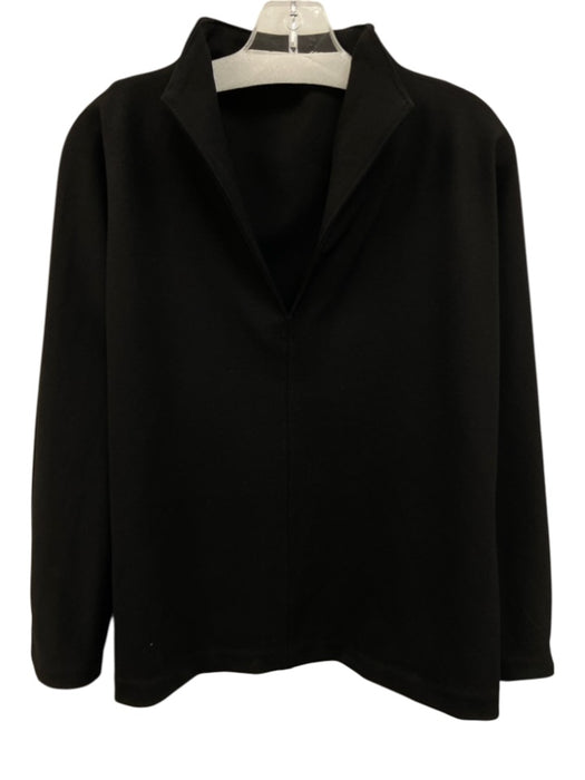 Ann Mashburn Size M Black Viscose Blend High Neck V Neck Long Sleeve Paneled Top Black / M