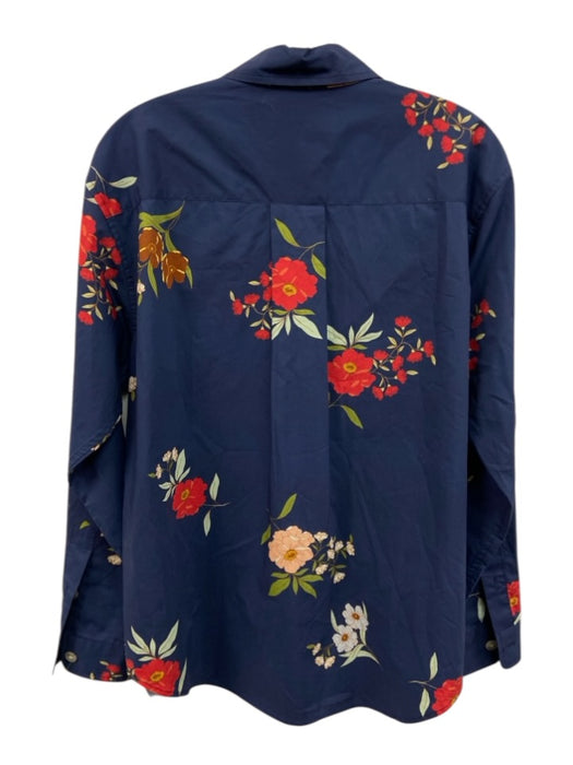 Cara Cara Size M Blue, White & Red Cotton Floral Long Sleeve Button Up Shirt Top Blue, White & Red / M