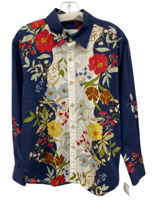 Cara Cara Size M Blue, White & Red Cotton Floral Long Sleeve Button Up Shirt Top Blue, White & Red / M