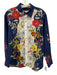 Cara Cara Size M Blue, White & Red Cotton Floral Long Sleeve Button Up Shirt Top Blue, White & Red / M
