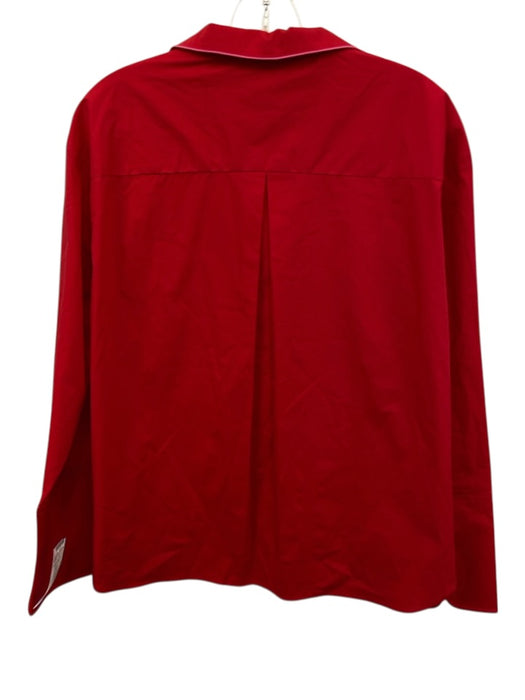 Heidi Houston Size L Red & Pink Cotton Contrast Trim Long Sleeve Button Up Top Red & Pink / L