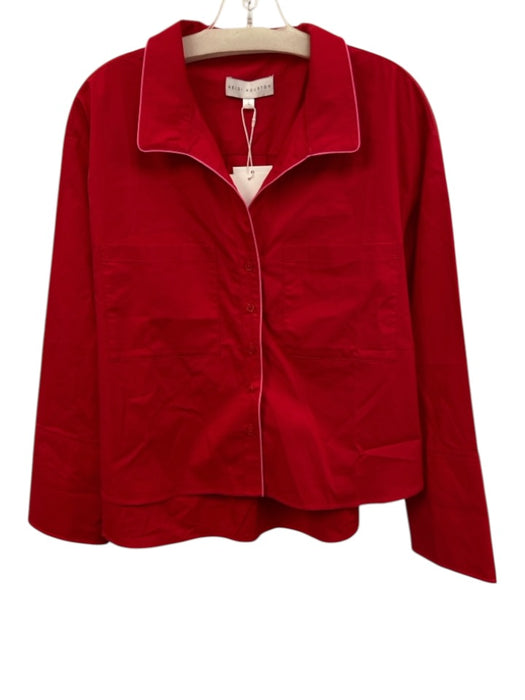Heidi Houston Size L Red & Pink Cotton Contrast Trim Long Sleeve Button Up Top Red & Pink / L