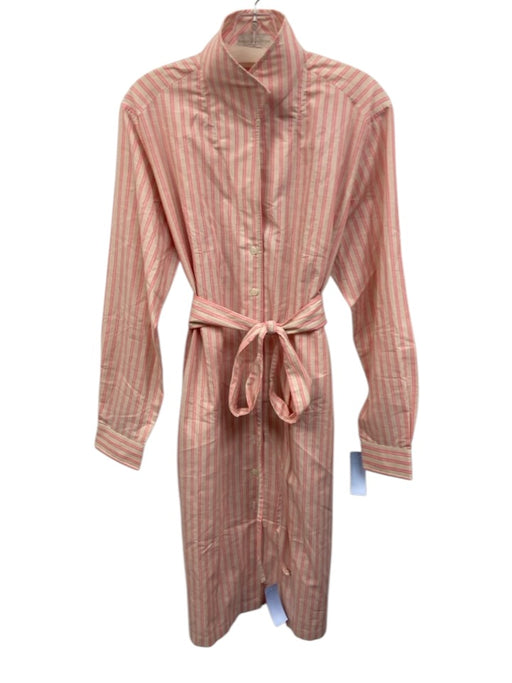 Sarah Alexandra Size 14 Cream Beige & Pink Cotton & Linen Striped Shirt Dress Cream Beige & Pink / 14