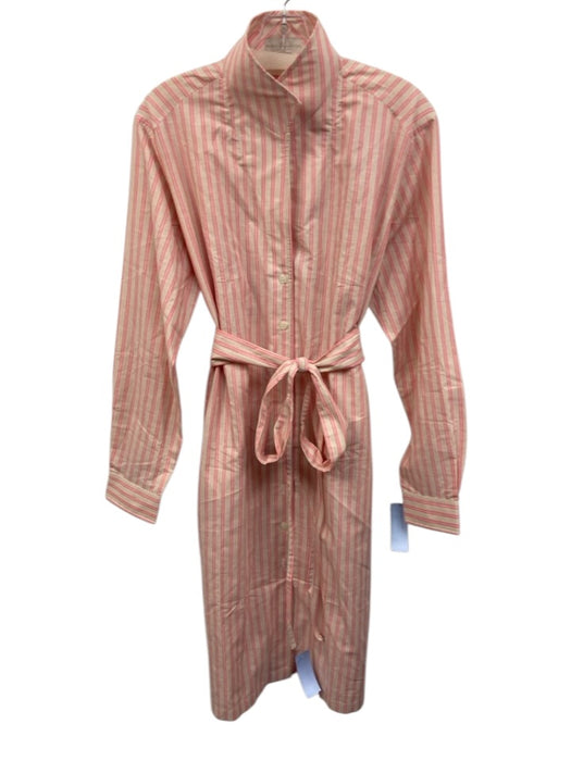 Sarah Alexandra Size 14 Cream Beige & Pink Cotton & Linen Striped Shirt Dress Cream Beige & Pink / 14