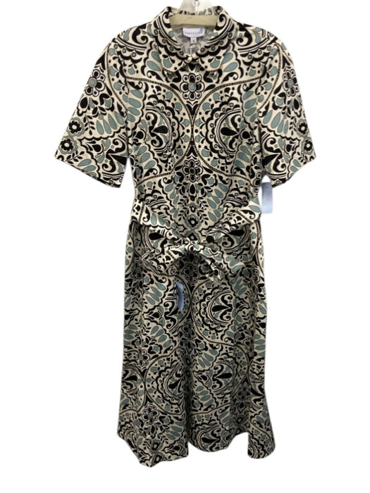 Cartolina Size M Cream White, Black & Blue Cotton Blend Short Sleeve Dress Cream White, Black & Blue / M