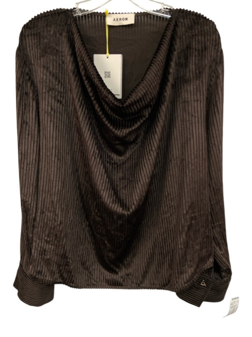 Aeron Size 38 Dark Brown Viscose Corduroy Ribbed Cowl neck Long Sleeve Top Dark Brown / 38