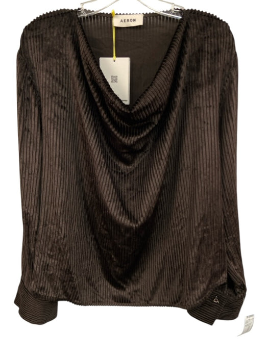 Aeron Size 38 Dark Brown Viscose Corduroy Ribbed Cowl neck Long Sleeve Top Dark Brown / 38