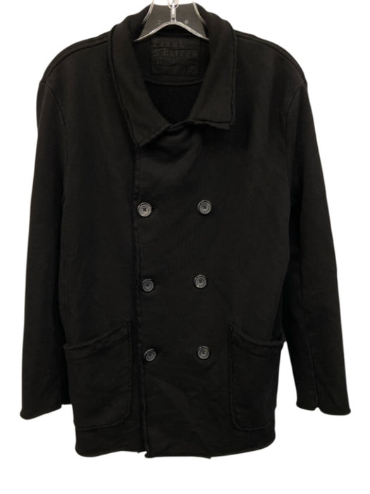 Frank & Eileen Size L Black Cotton Raw Hem Double Breasted Patch Pocket Jacket Black / L