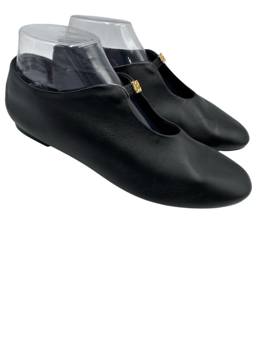 Givenchy Shoe Size 39.5 Black Leather Upper Gold Tone Logo Keyhole Detail Flats Black / 39.5
