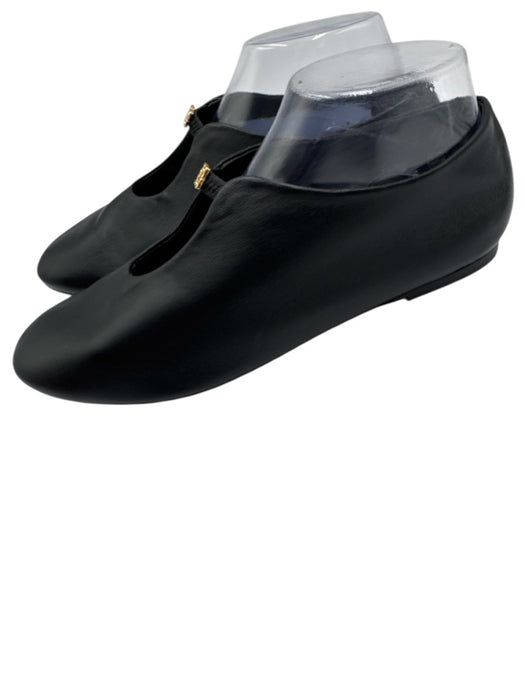 Givenchy Shoe Size 39.5 Black Leather Upper Gold Tone Logo Keyhole Detail Flats Black / 39.5