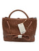 Quince Brown Leather Woven Magnetic Close Top Handle Braided Strap Bag Brown
