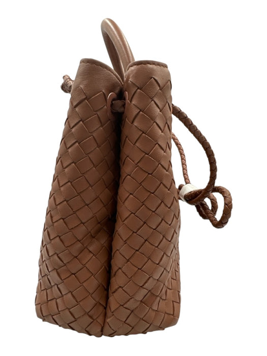 Quince Brown Leather Woven Magnetic Close Top Handle Braided Strap Bag Brown