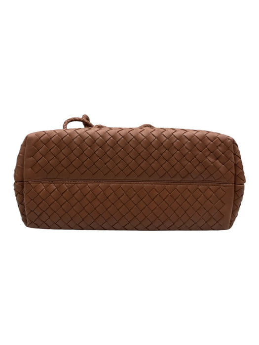 Quince Brown Leather Woven Magnetic Close Top Handle Braided Strap Bag Brown