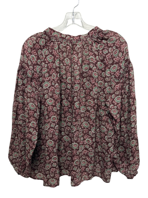 Vanessa Bruno Size 40 Maroon & Green Print Missing tag Striped Floral V Neck Top Maroon & Green Print / 40