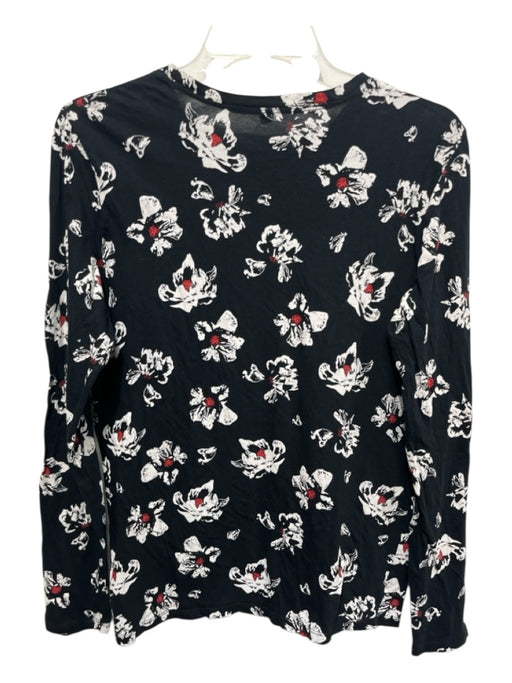 Proenza Schouler Size L Black, White & Red Cotton Long Sleeve Floral T Shirt Top Black, White & Red / L
