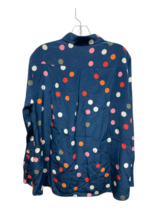 Akris Punto Size 14 Navy & Multi Mulberry Silk Polka Dot Collared Button up Top Navy & Multi / 14