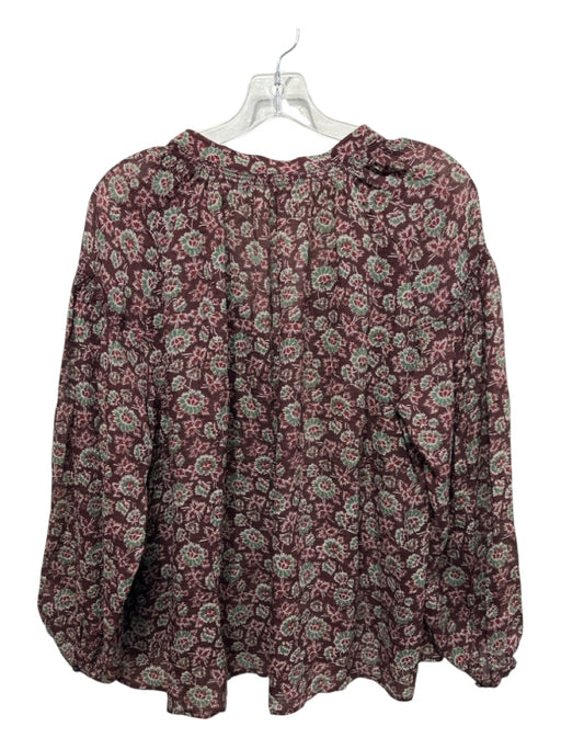 Vanessa Bruno Size 40 Maroon & Green Print Missing tag Striped Floral V Neck Top Maroon & Green Print / 40