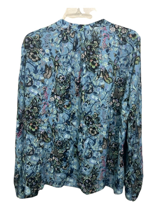 Zadig & Voltaire Size L Blue & Multi Viscose Crepe Floral Long Sleeve V Neck Top Blue & Multi / L