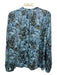 Zadig & Voltaire Size L Blue & Multi Viscose Crepe Floral Long Sleeve V Neck Top Blue & Multi / L