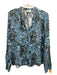 Zadig & Voltaire Size L Blue & Multi Viscose Crepe Floral Long Sleeve V Neck Top Blue & Multi / L