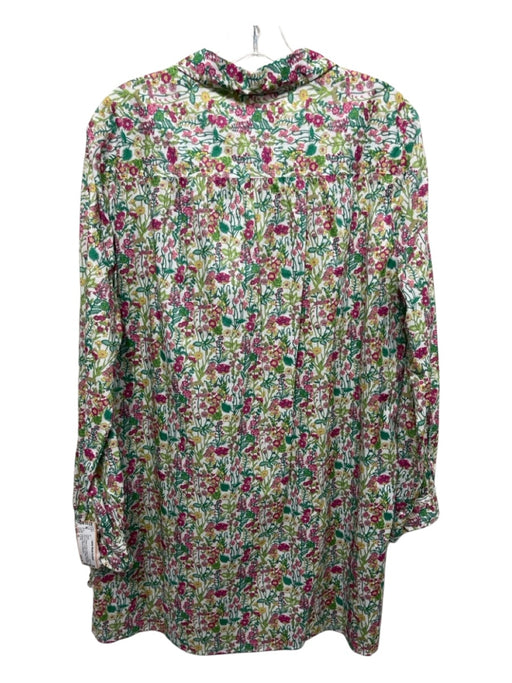 J. Crew Size M Green & Pink Cotton Floral Mini Shirt Dress V Neck Dress Green & Pink / M