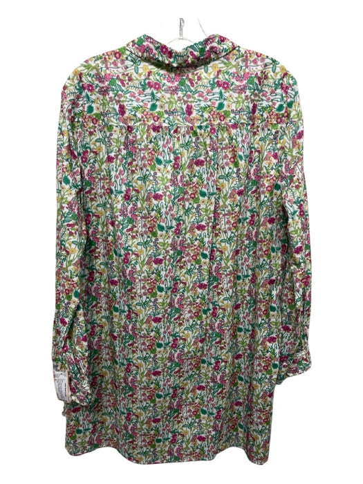 J. Crew Size M Green & Pink Cotton Floral Mini Shirt Dress V Neck Dress Green & Pink / M