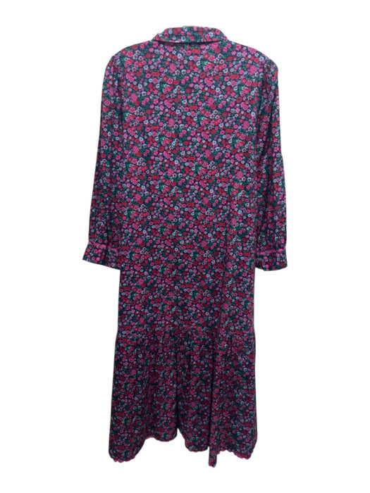 Pink City Prints Size M Pink, Red, Blue Cotton Ric Rac Floral Midi Dress Pink, Red, Blue / M