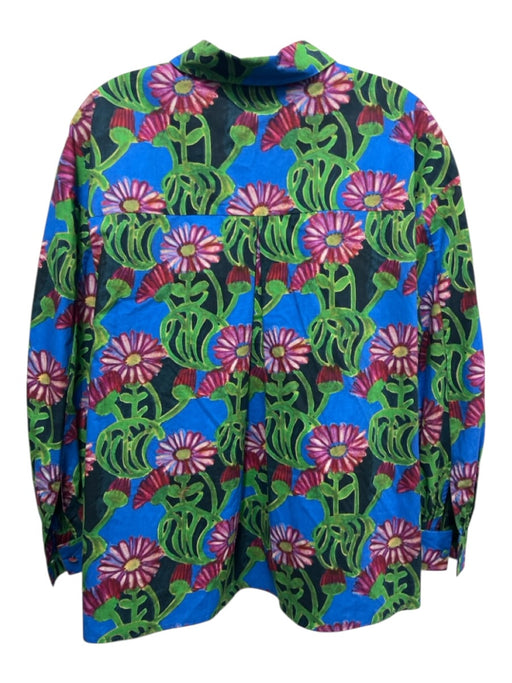 La Double J Size M Green, Blue, Purple Cotton Oversized Floral Top Green, Blue, Purple / M