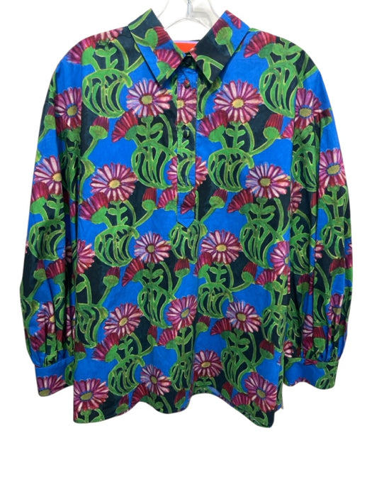 La Double J Size M Green, Blue, Purple Cotton Oversized Floral Top Green, Blue, Purple / M